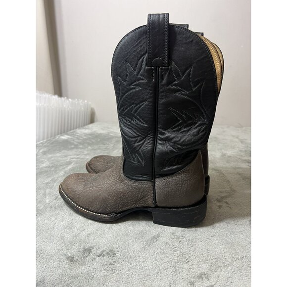 Vtg Alberta Boot Company Gray Black Leather Cowboy Boots 8.5 EE Mens Western - Picture 1 of 16